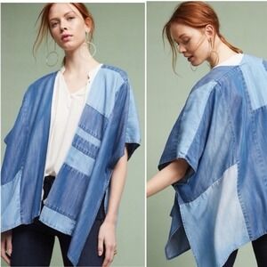 Anthropologie Cloth &‎ Stone Denim Lightweight Patchwork Kimono Boho OS